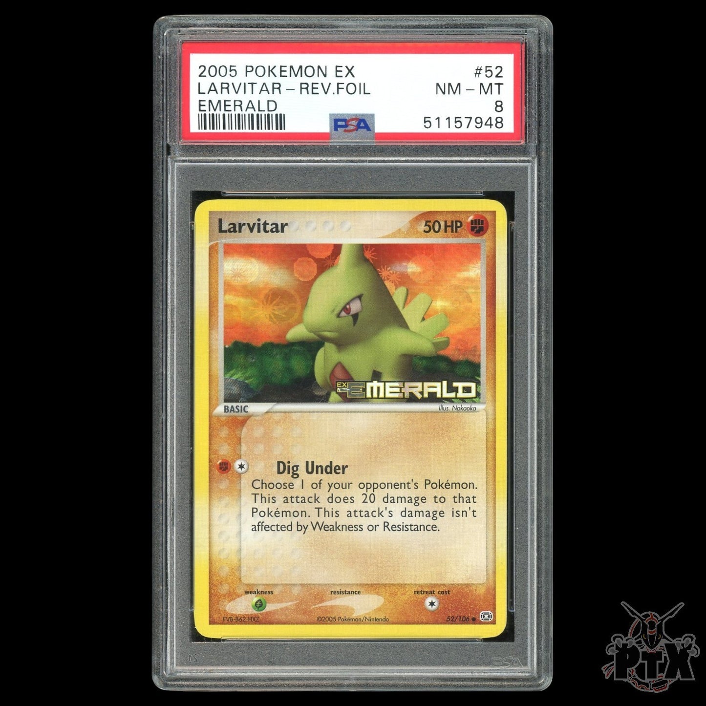 Larvitar Reverse Holo #52/106 PSA 8 EX Emerald Pokemon 2005