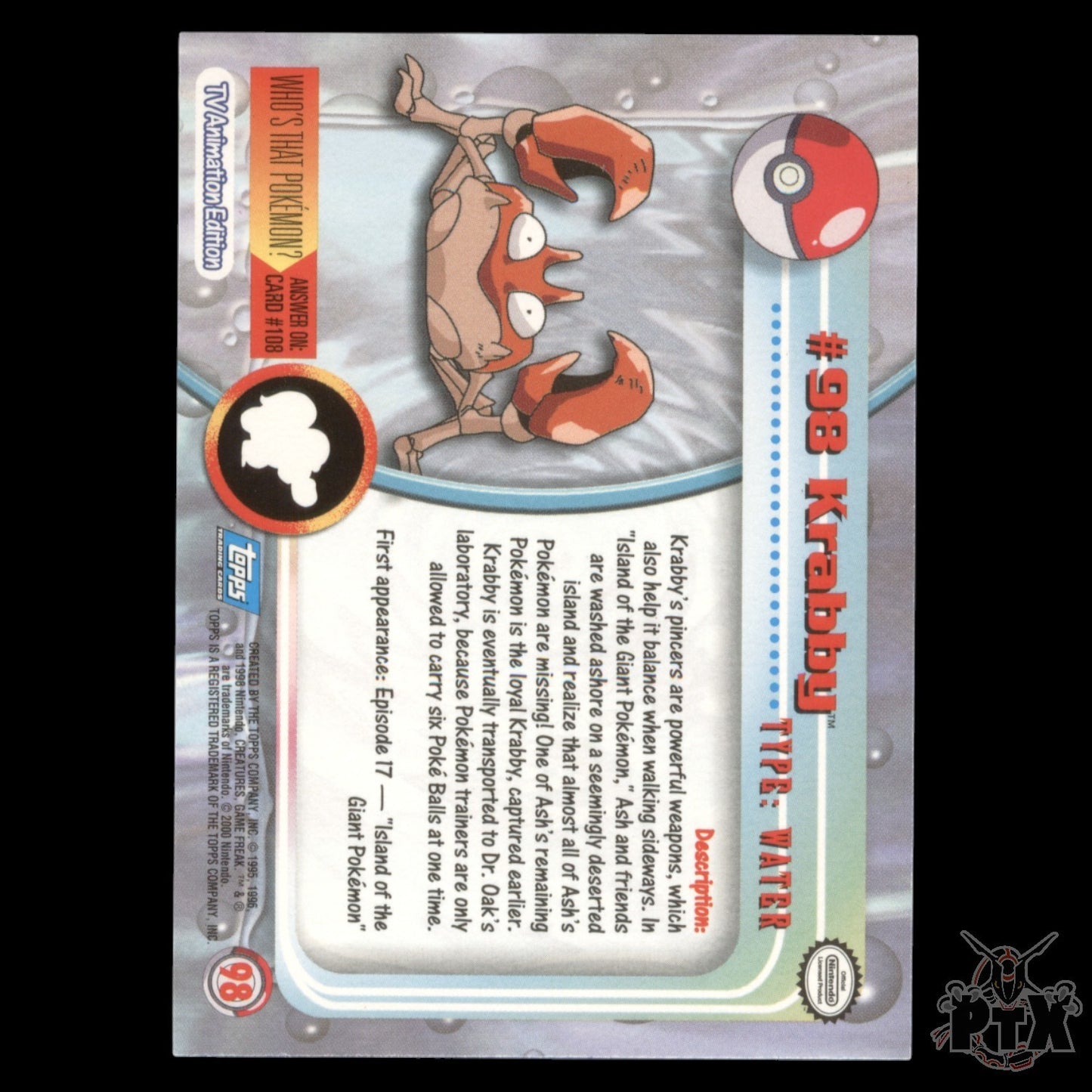 Topps Krabby #98 Foil Series 2 Pokemon 2000