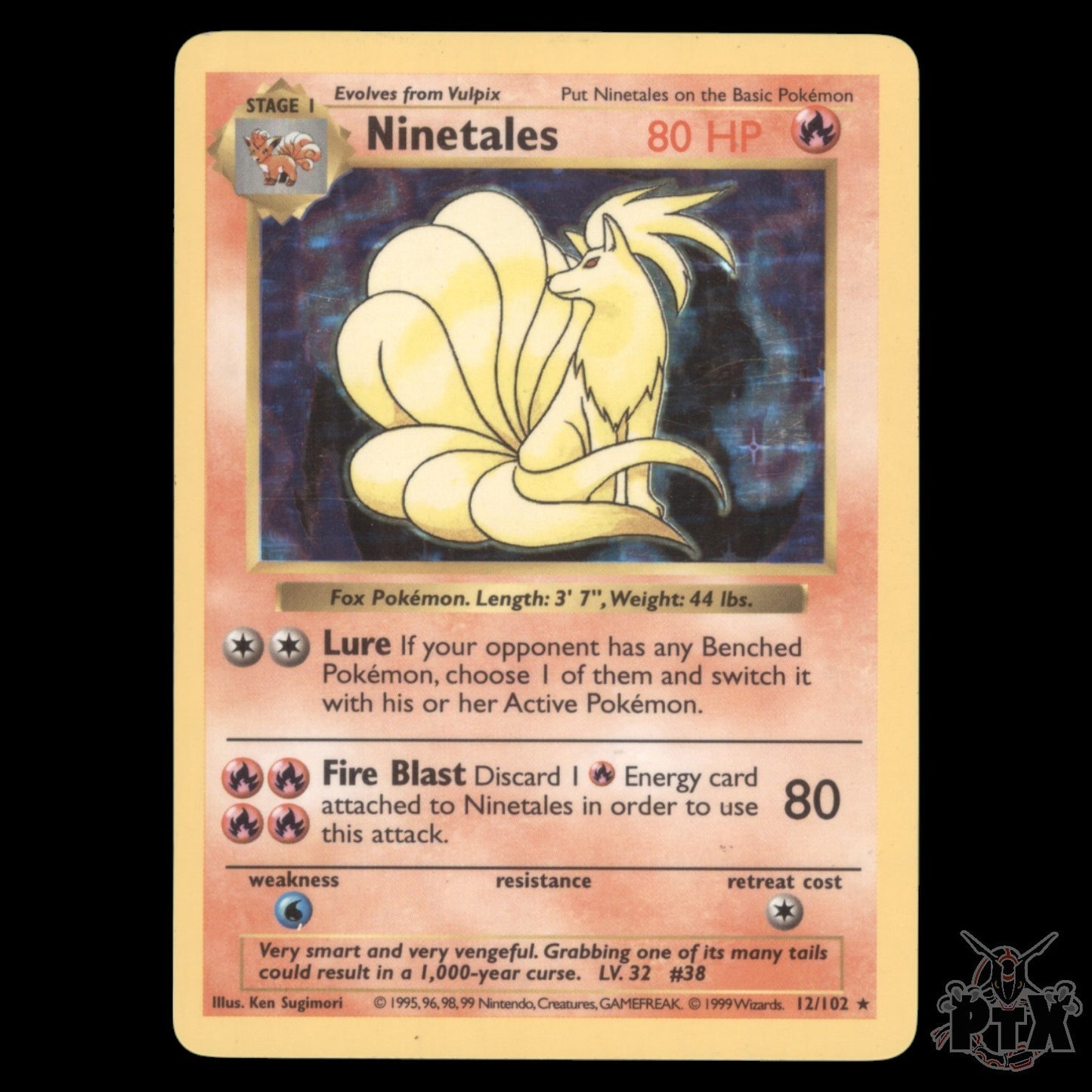Ninetales Holo #12/102 Base Set Shadowless LP/Lightly Played Pokemon 1999