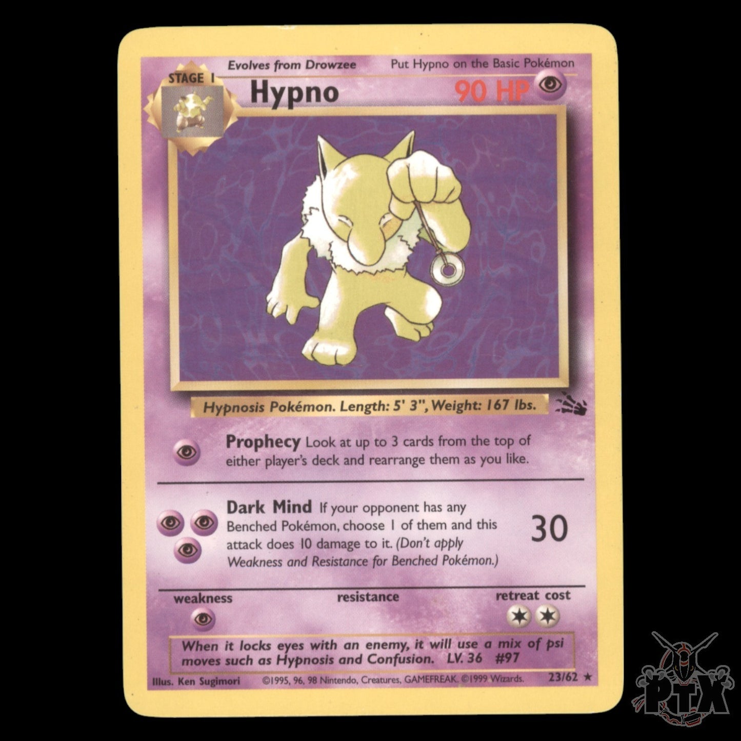 Hypno #23/62 Fossil LP/Lightly Played Pokemon 1999