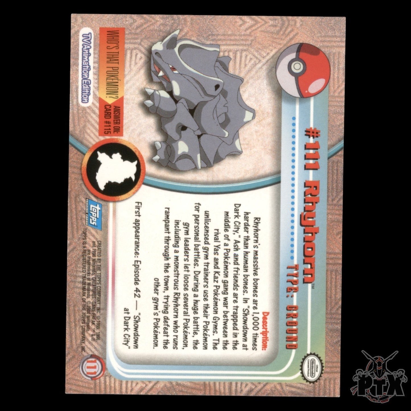Topps Rhyhorn #111 Foil Series 2 Pokemon 2000