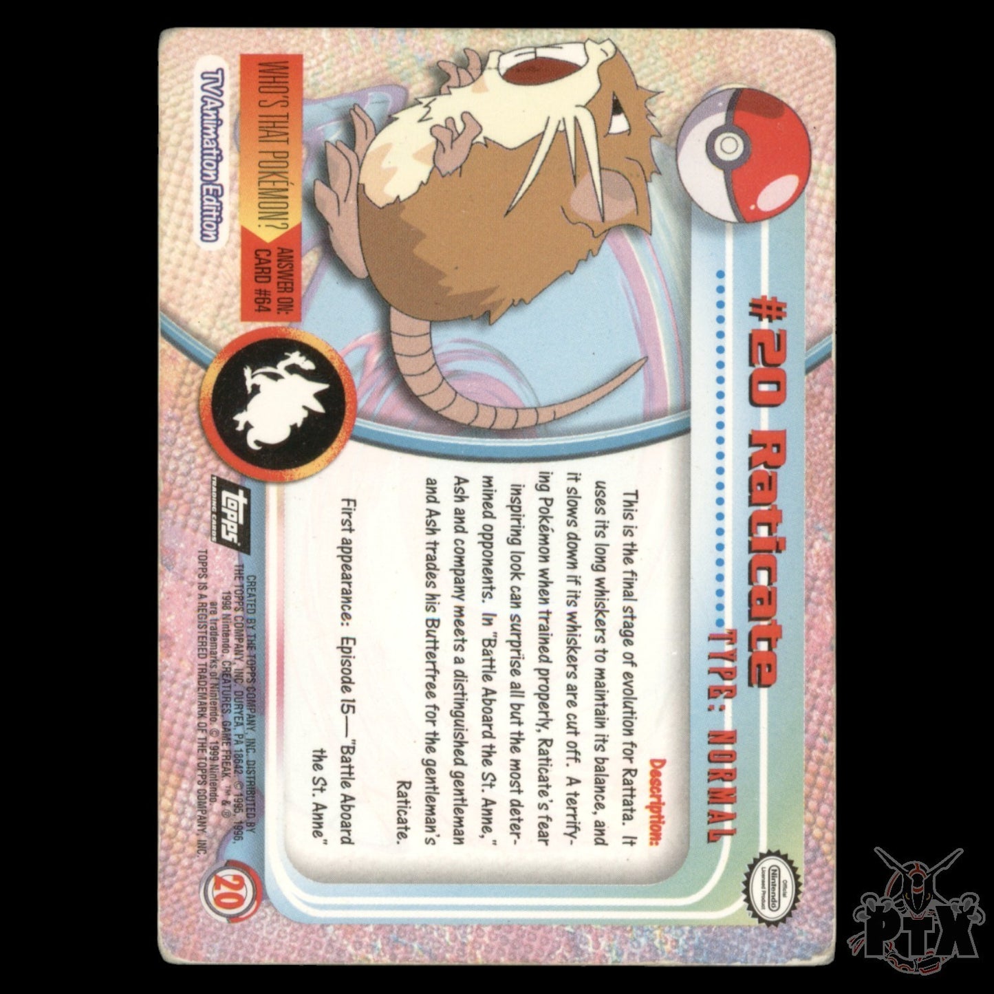 Topps Raticate #20 Foil Series 1 Pokemon 2000