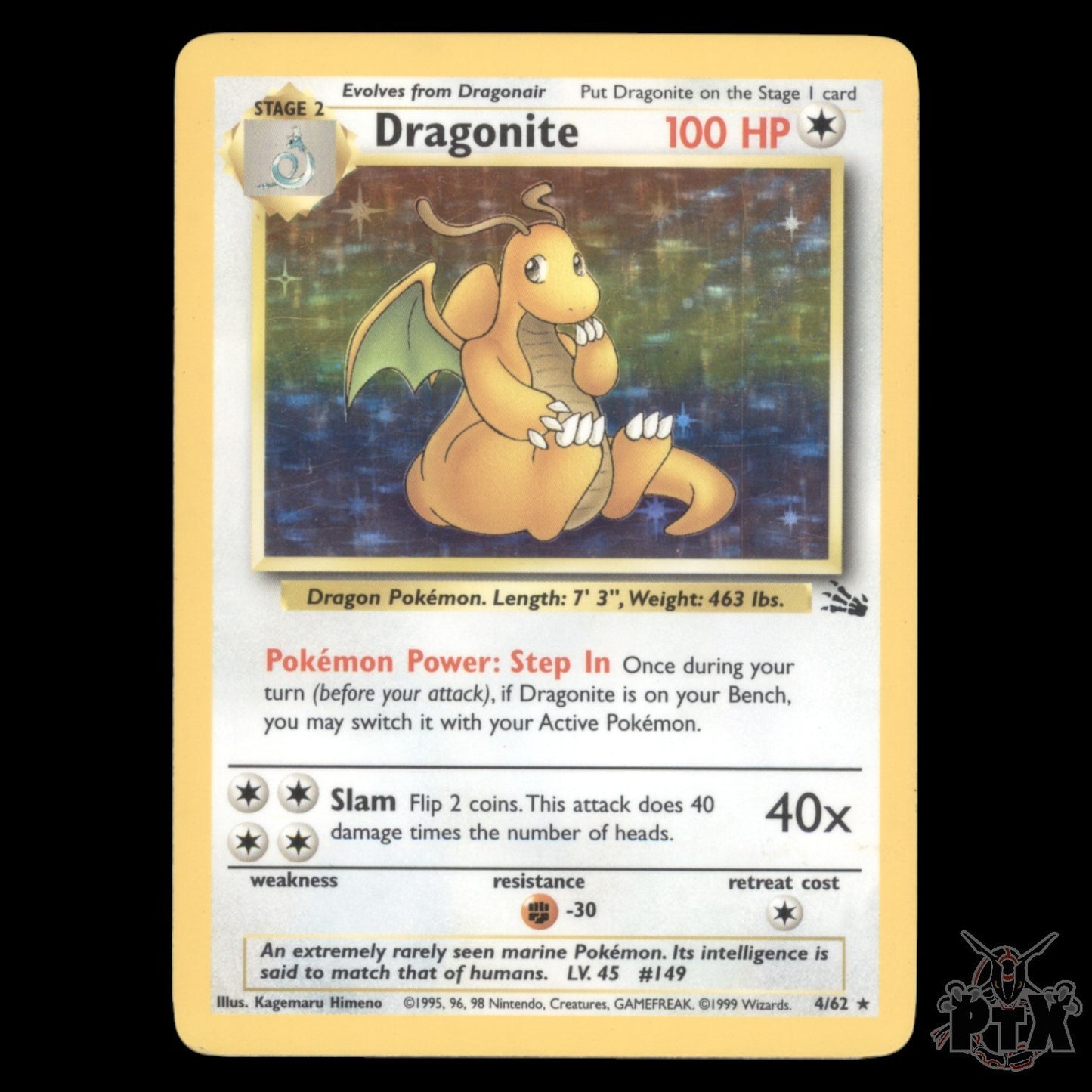 Dragonite holo #4/62 Fossil LP/Lightly Played Pokemon 1999