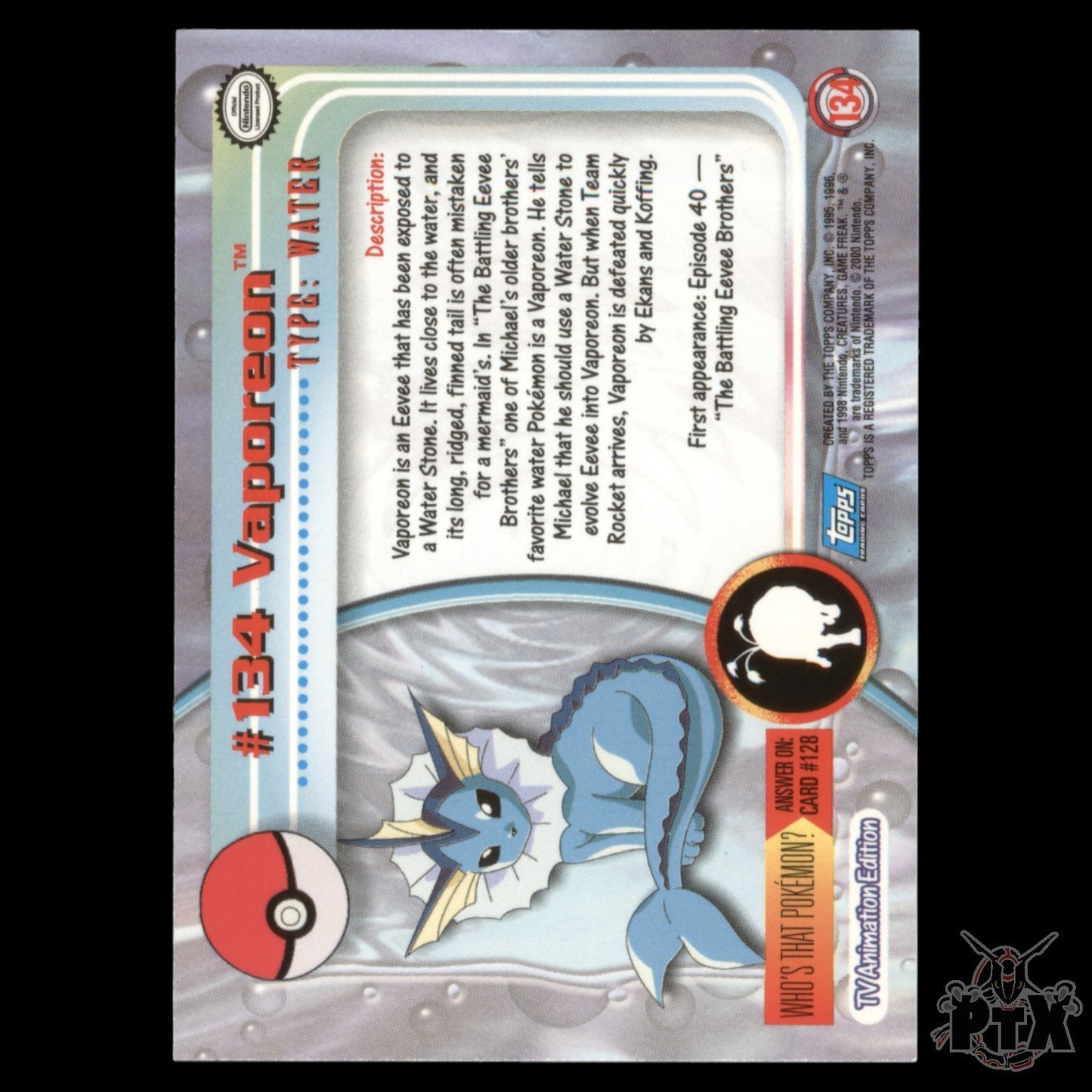 Topps Vaporeon #134 Foil Series 3 Pokemon 2000