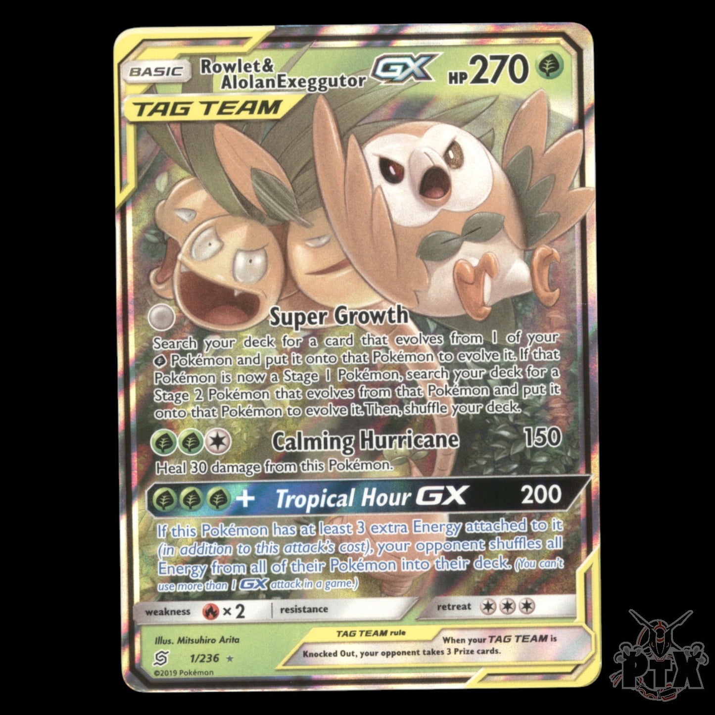 Rowlet & Alolan Exeggutor GX #1/236 Unified Minds MP/Moderatly Played Pokemon