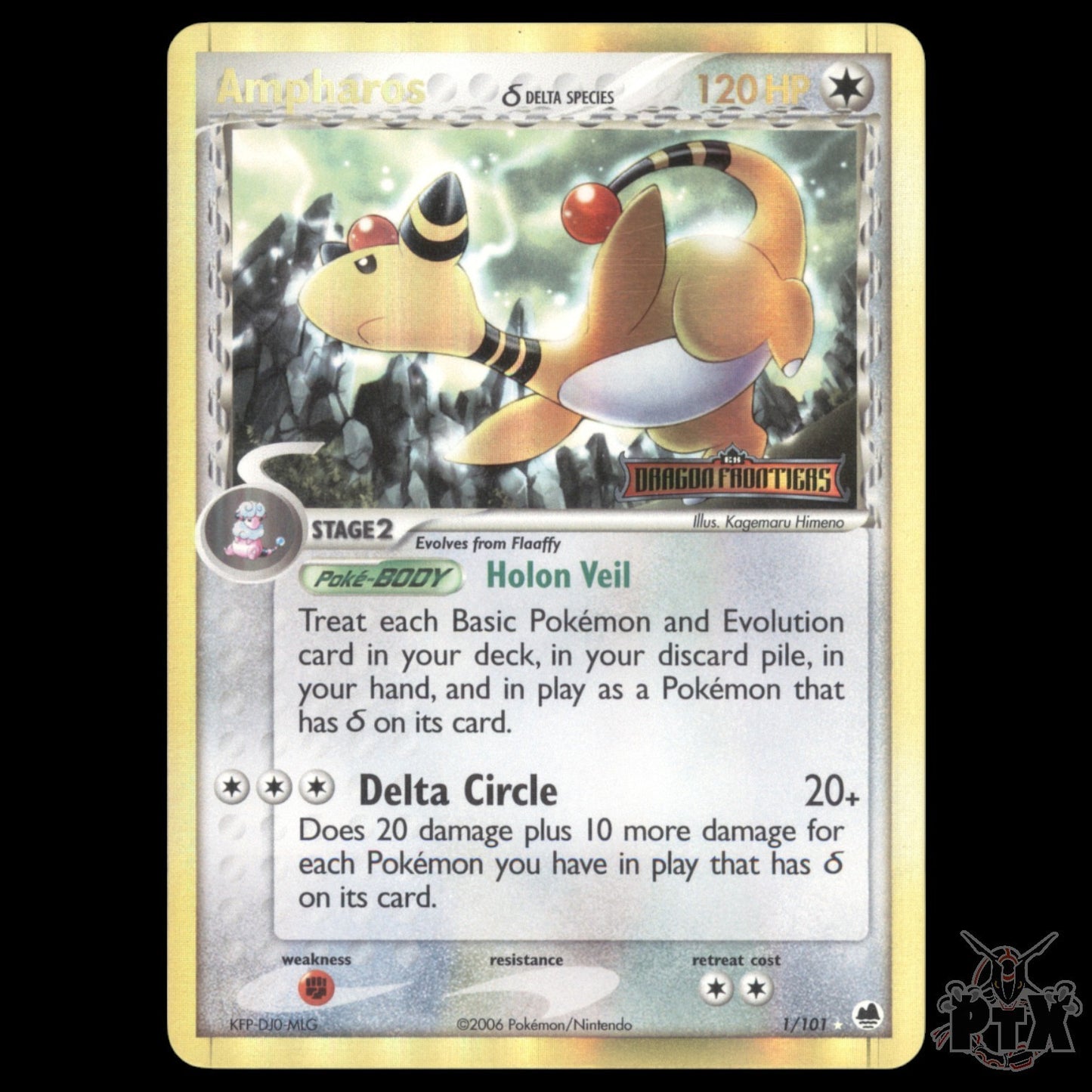 Ampharos Reverse Holo #1/101 EX Dragon Frontiers NM/Near Mint Pokemon 2006