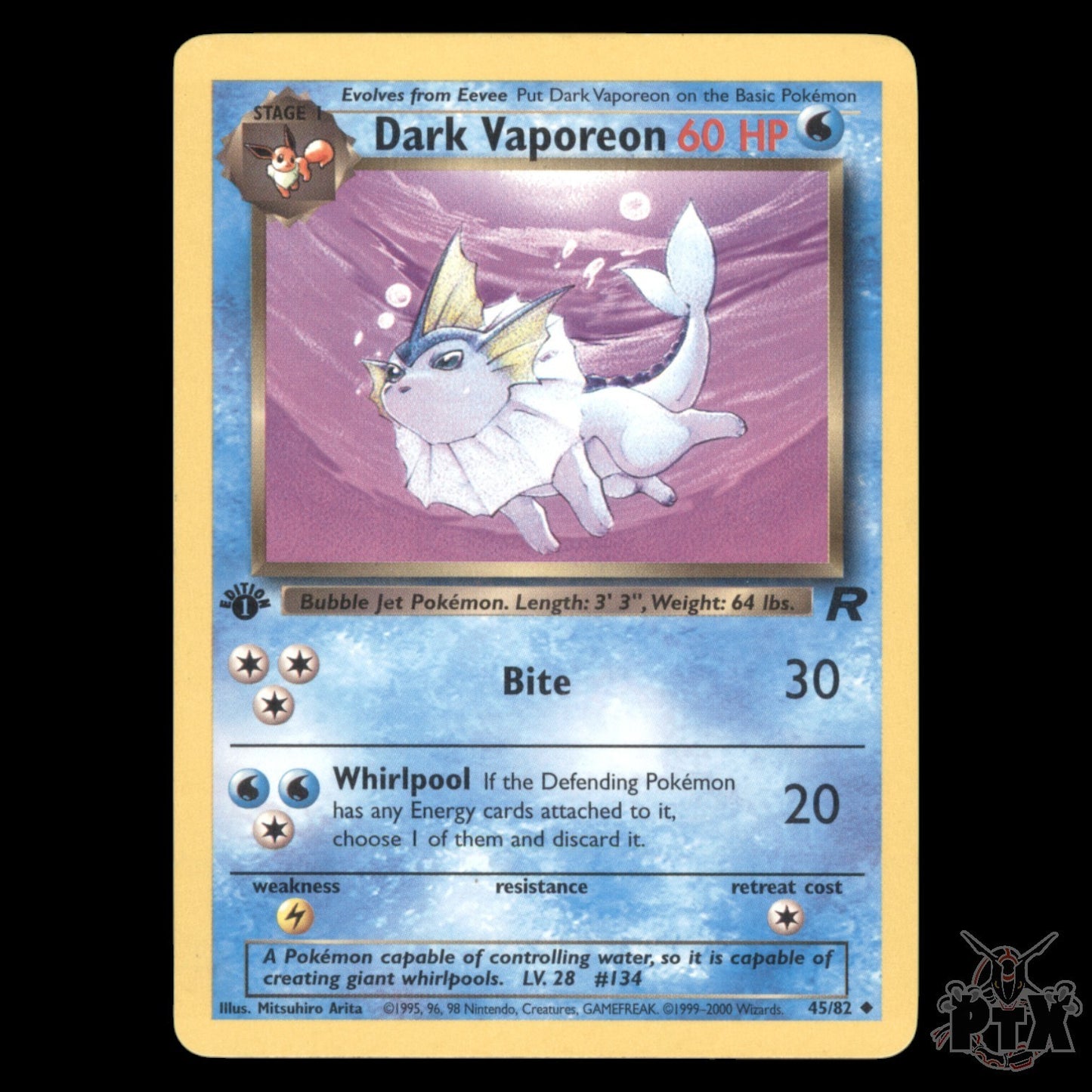 Dark Vaporeon #45/82 1st Edition Team Rocket LP/Lightly Played Pokemon 2000