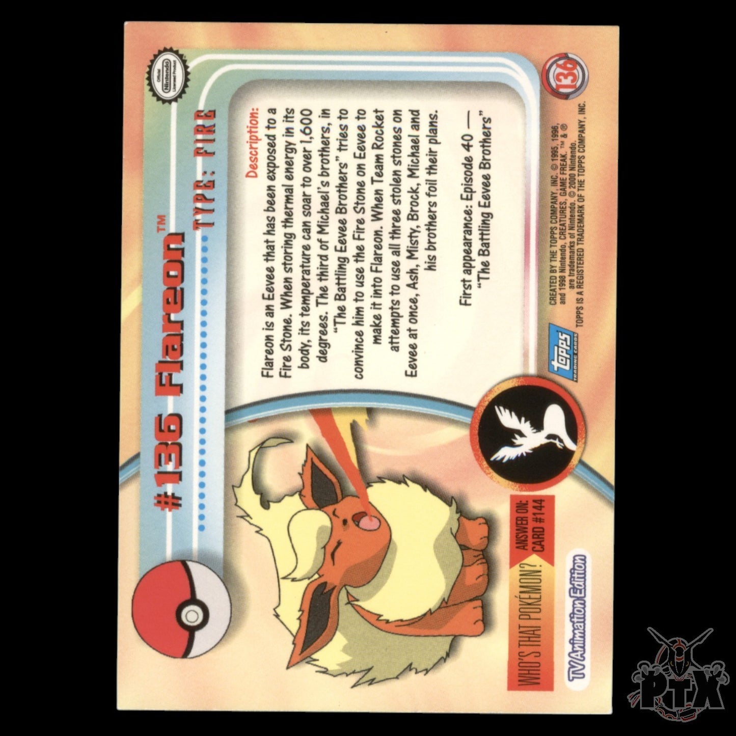 Topps Flareon #136 Foil Series 2 Pokemon 2000