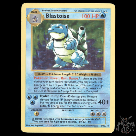 Blastoise Holo #2/102 Base Set Shadowless MP(Corner Crease) Pokemon 1999
