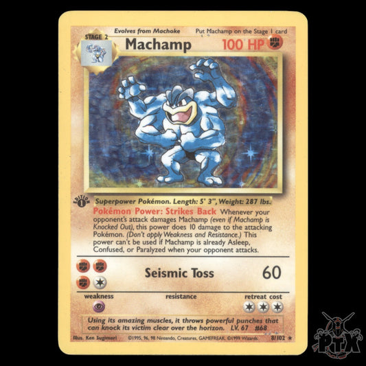 Machamp Holo #8/102 1st Edition Base Set MP/Moderatly Played Pokemon 1999