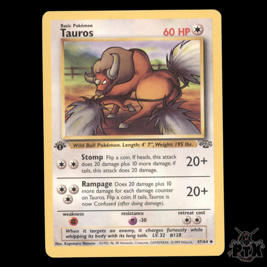 Tauros #47/64 1st Edition Jungle LP/Lightly Played Pokemon 1999
