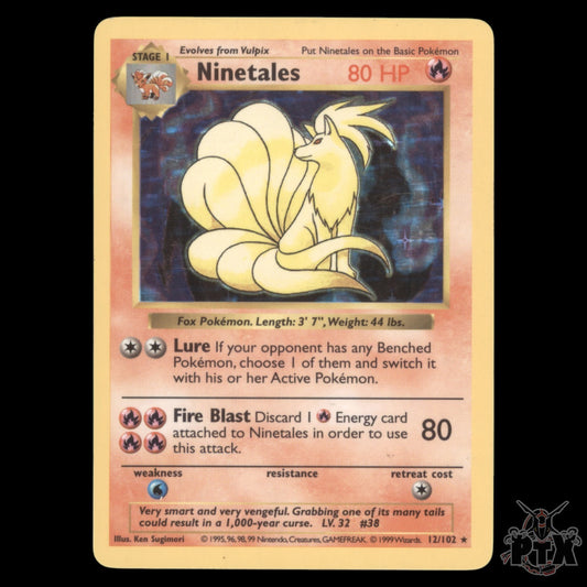 Ninetales Holo #12/102 Base Set Shadowless LP/Lightly Played Pokemon 1999