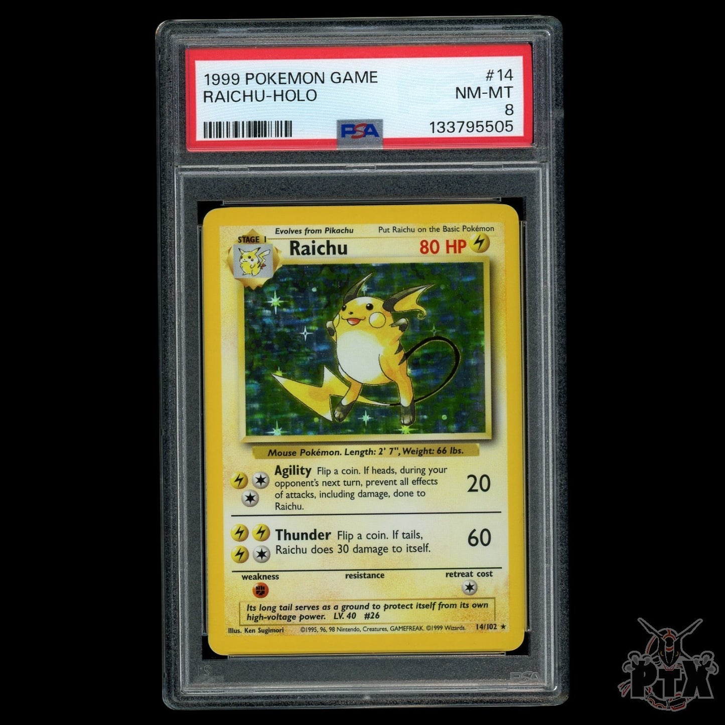 Raichu Holo #14/102 PSA 8 Base Set Pokemon 1999