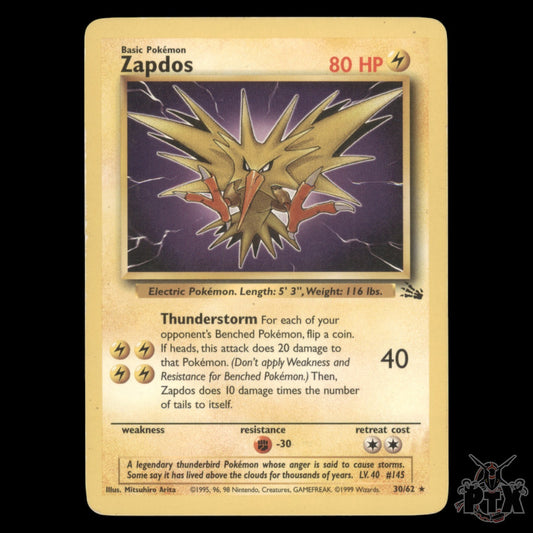 Zapdos #30/62 Fossil MP/Moderately Played Pokemon 1999