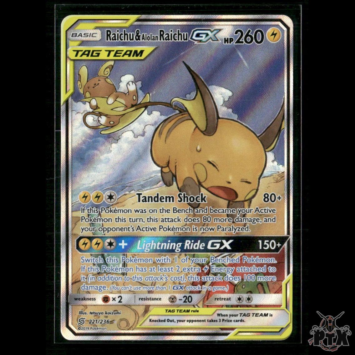 Raichu & Alolan Raichu GX (Alternate Art) 221/236 SM - Unified Minds NM Pokemon