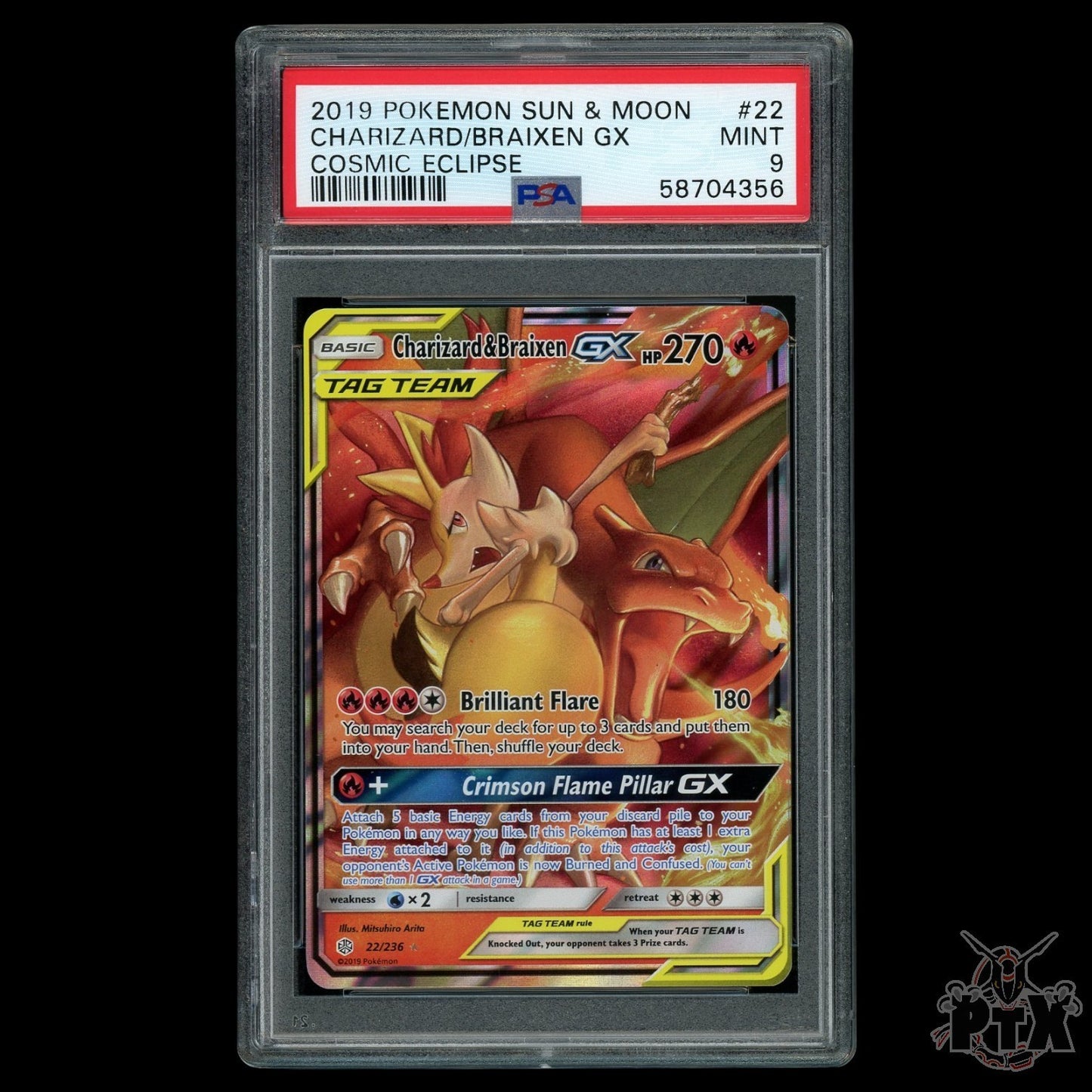 Charizard & Braixen GX #22/236 PSA 9 Cosmic Eclipse Pokemon 2019