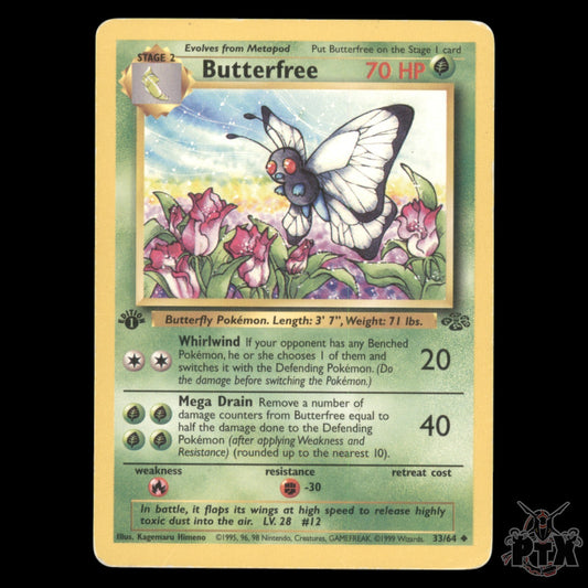Butterfree #33/64 1st Edition Jungle HP/Heavily Played Pokemon 1999