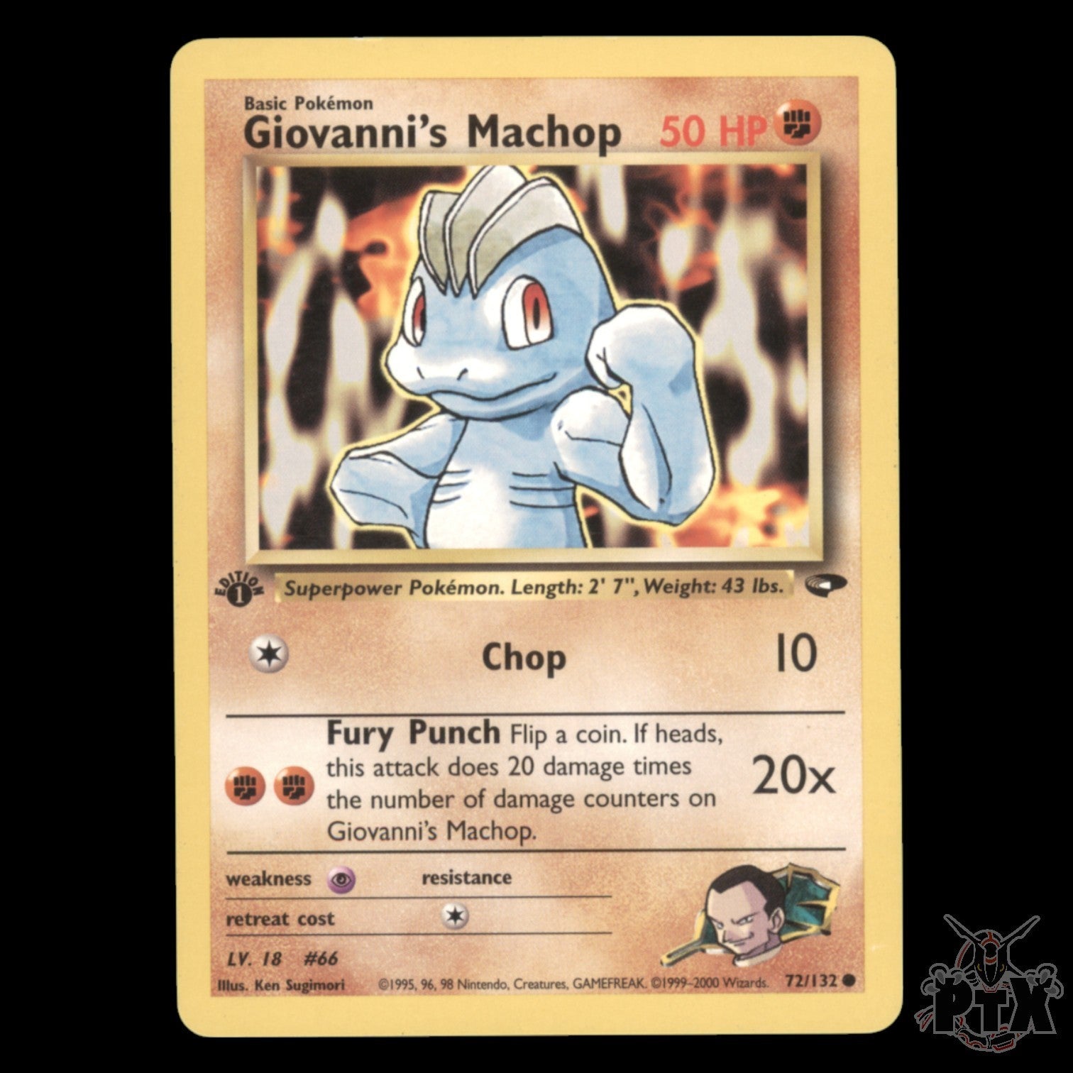 Giovanni's Machop 1st Edition #72/132 Gym Challenge NM/Near Mint Pokemon 2000