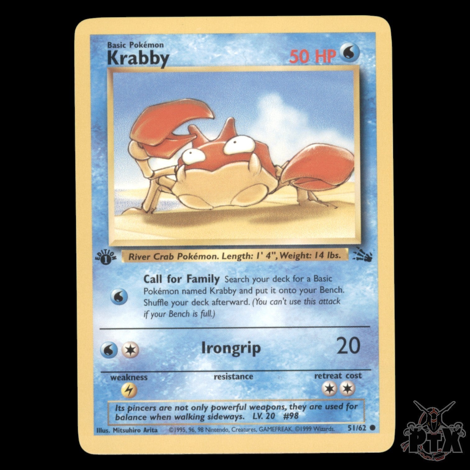 Krabby #51/62 1st Edition Fossil NM/Near Mint Pokemon 1999