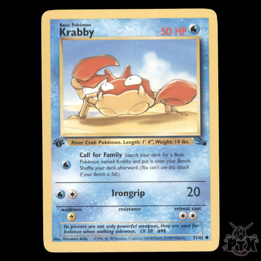 Krabby #51/62 1st Edition Fossil NM/Near Mint Pokemon 1999