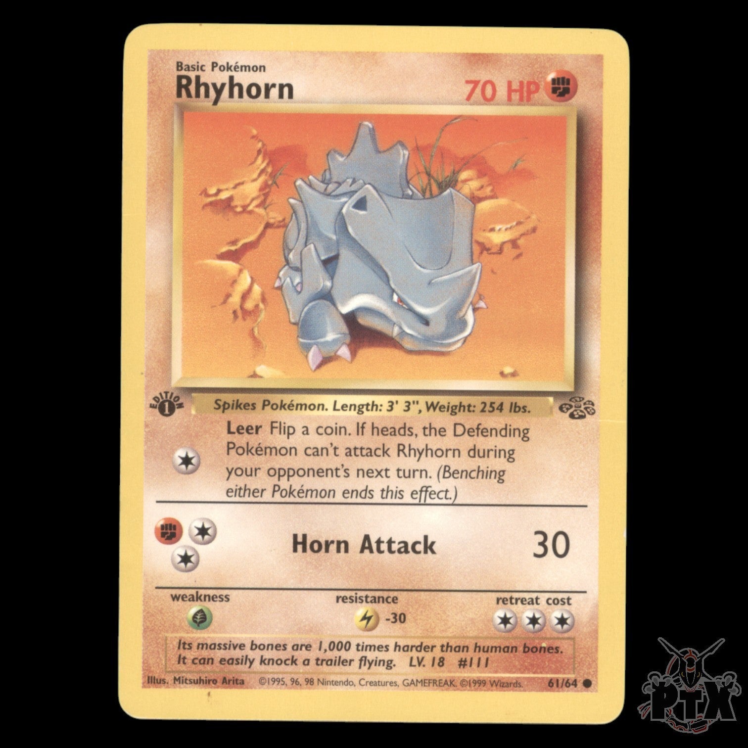 Rhyhorn #61/64 1st Edition Jungle DMG/Damaged Pokemon 1999