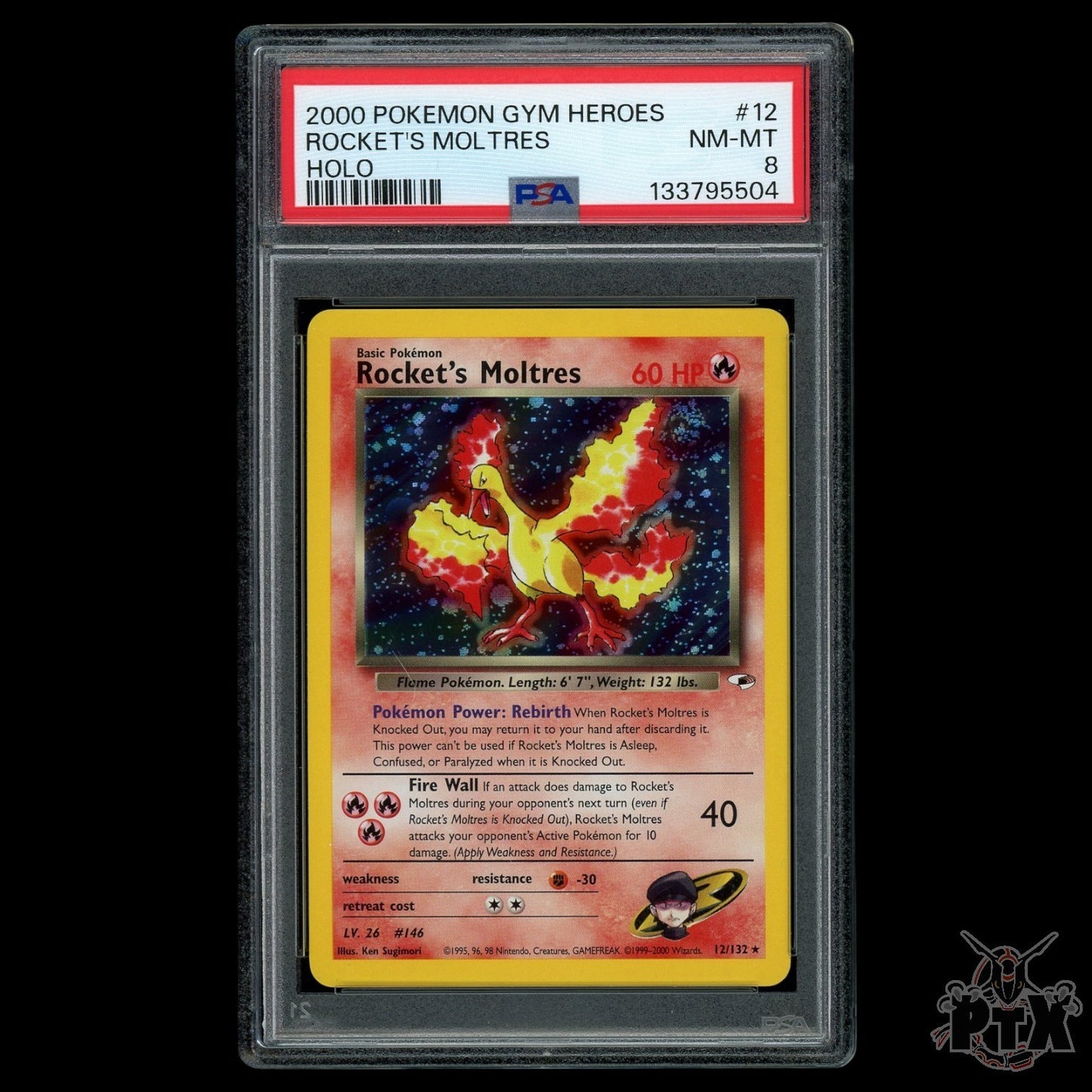 Rocket's Moltres Holo #12/132 PSA 8 Gym Heroes Pokemon 2000