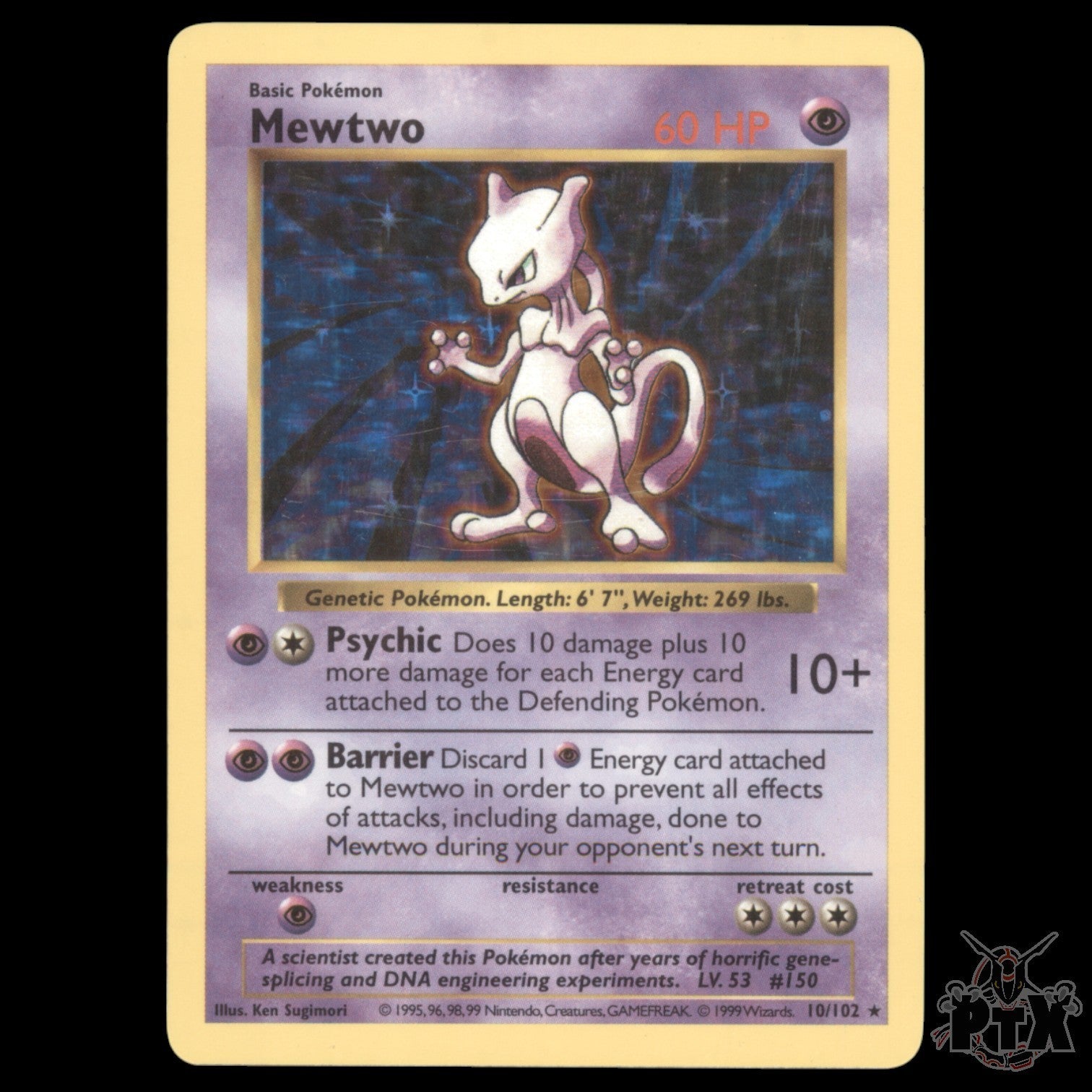 Mewtwo Holo #10/102 Base Set Shadowless LP/Lightly Played Pokemon 1999