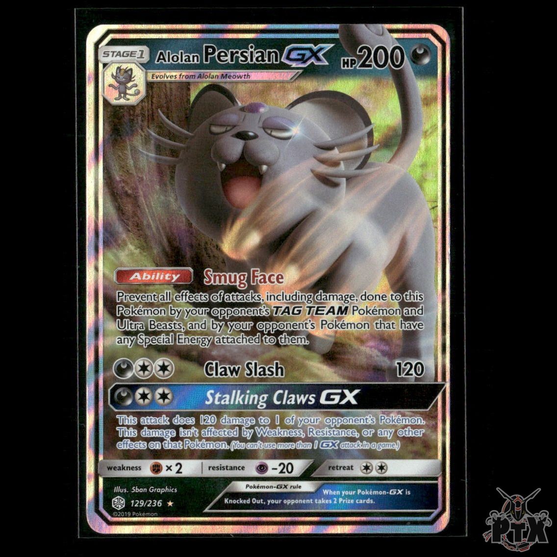 Alolan Persian GX 129/236 SM - Cosmic Eclipse LP Pokemon