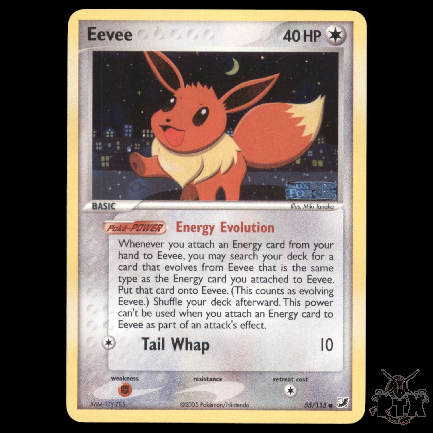 Eevee Reverse Holo #55/115 EX Unseen Forces NM/Near Mint Pokemon 2005