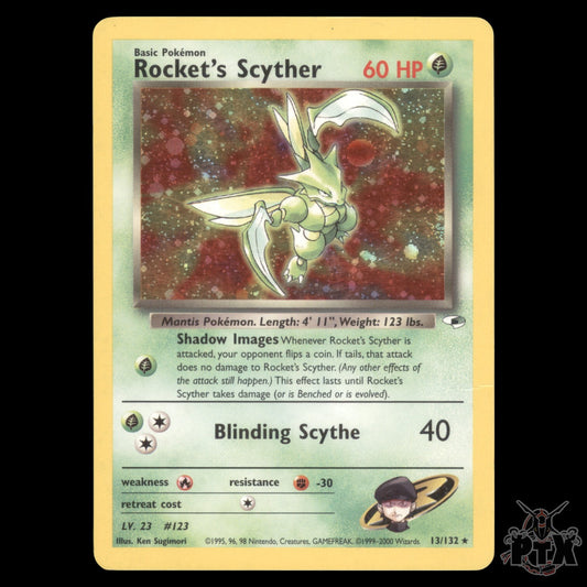 Rocket's Scyther Holo #13/132 Gym Heroes MP/Moderatly Played Pokemon 2000