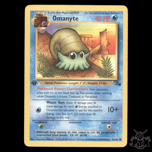 Omanyte #52/62 1st Edition Fossil MP/Moderatly Played Pokemon 1999
