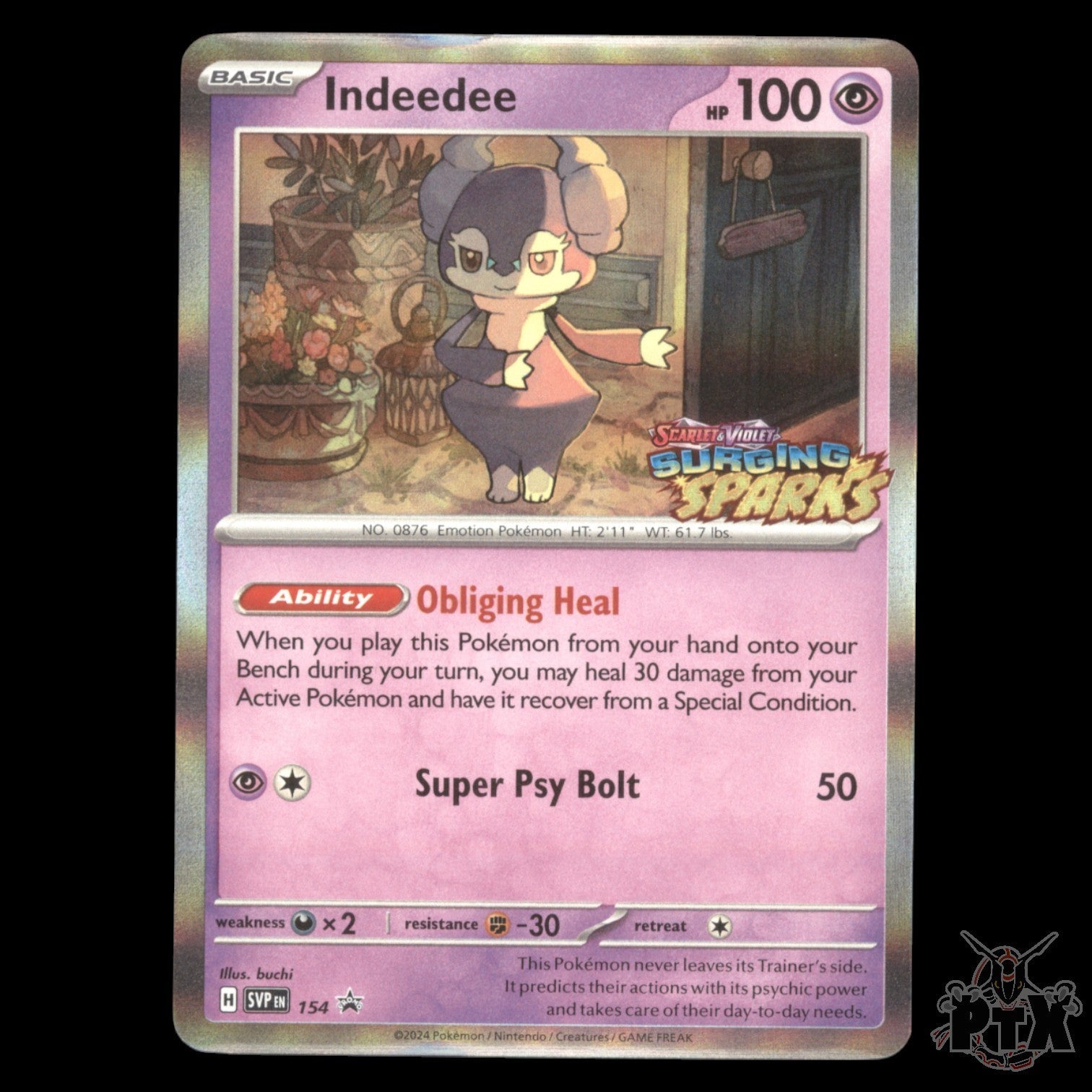 Indeedee #154 Surging Sparks Prerelease Promo (Pressure Mark) Pokemon 2024