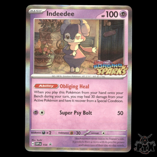 Indeedee #154 Surging Sparks Prerelease Promo (Pressure Mark) Pokemon 2024