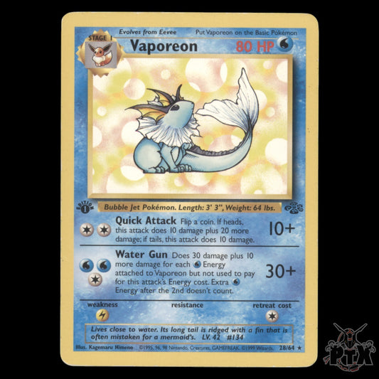 Vaporeon #28/64 1st Edition Jungle HP/Heavily Played Pokemon 1999