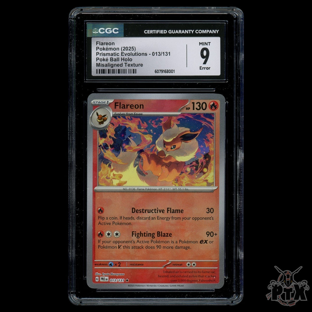 Flareon (Poke Ball) 013/131 CGC 9 ERROR MISALIGNED TEXTURE Prismatic Evolutions