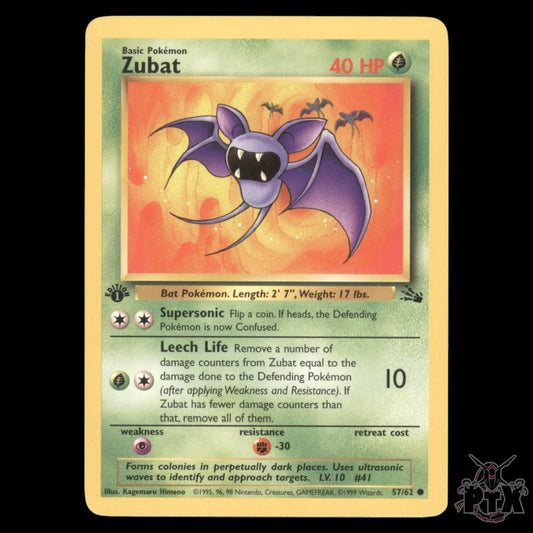 Zubat #57/62 1st Edition Fossil NM/Near Mint Pokemon 1999