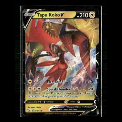 Tapu Koko V 050/163 SWSH05: Battle Styles NM Pokemon