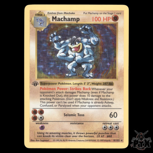 Machamp Holo #8/102 1st Edition Base Set LP/MP Pokemon 1999