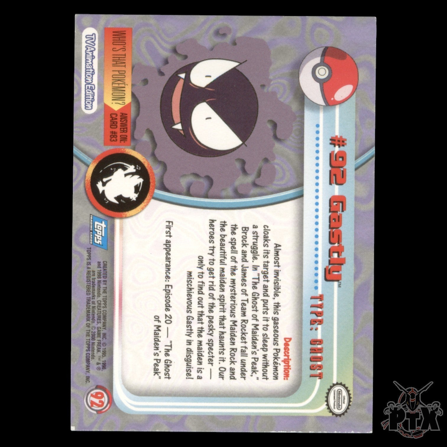 Topps Gastly #92 Foil Series 2 Pokemon 2000