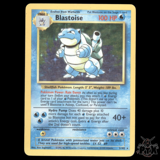 Blastoise Holo #2/102 Base Set MP/Moderatly Played Pokemon 1999