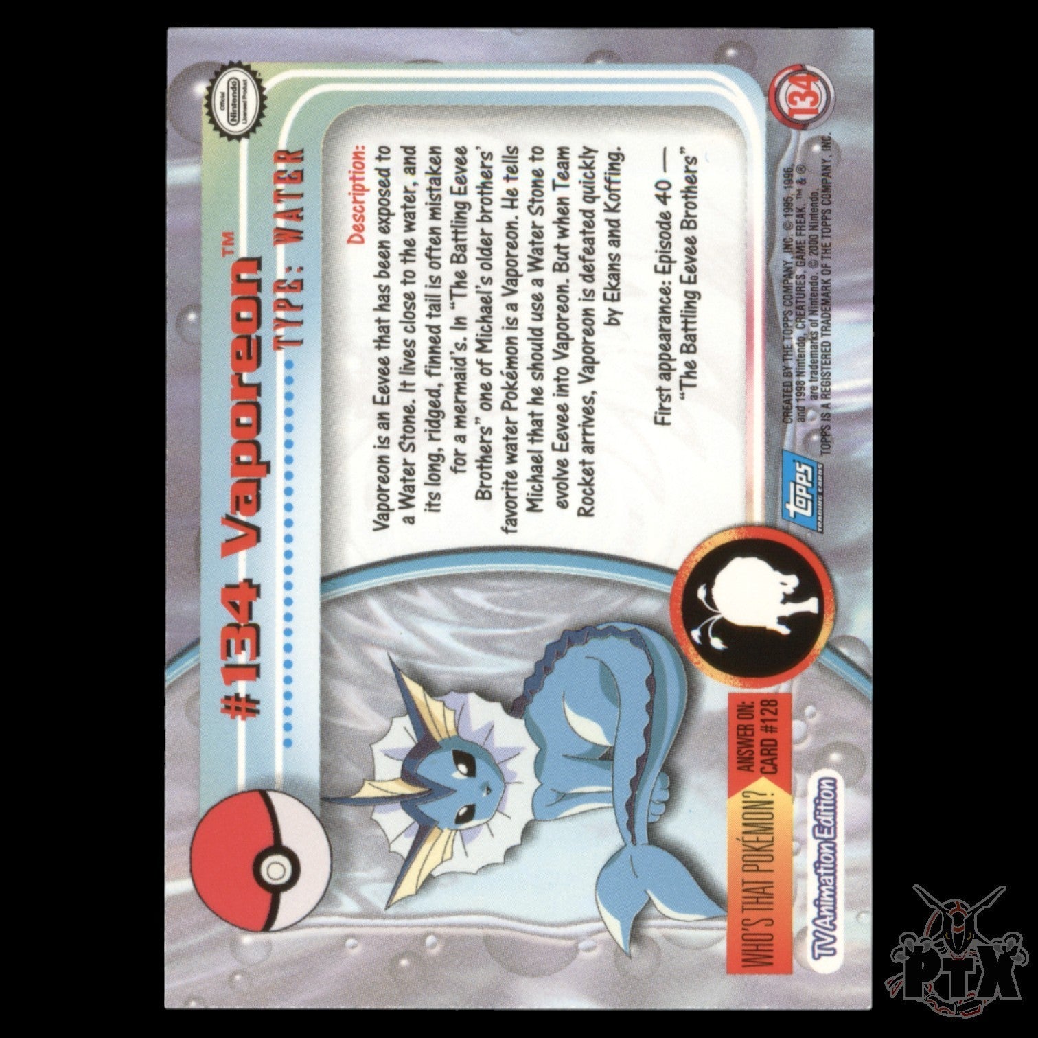 Topps Vaporeon #134 Foil Series 3 Pokemon 2000