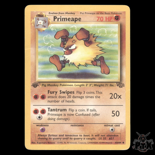 Primeape #43/64 1st Edition Jungle HP/Heavily Played Pokemon 1999