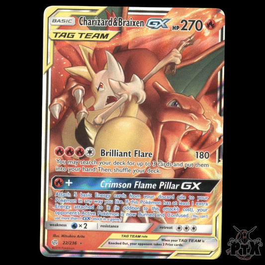 Charizard & Braixen GX #22/236 Cosmic Eclipse DMG/Damaged Pokemon 2019