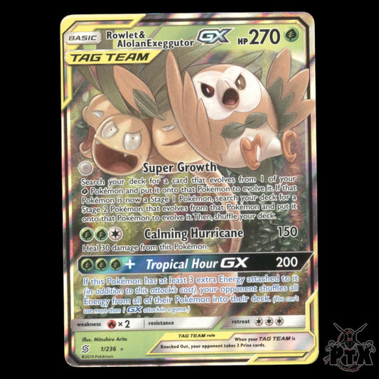 Rowlet & Alolan Exeggutor GX #1/236 Unified Minds MP/Moderatly Played Pokemon