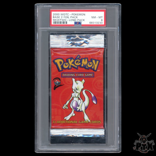 Base Set 2 Booster Pack PSA 8 Long Crimp Mewtwo Art Pokemon 2000