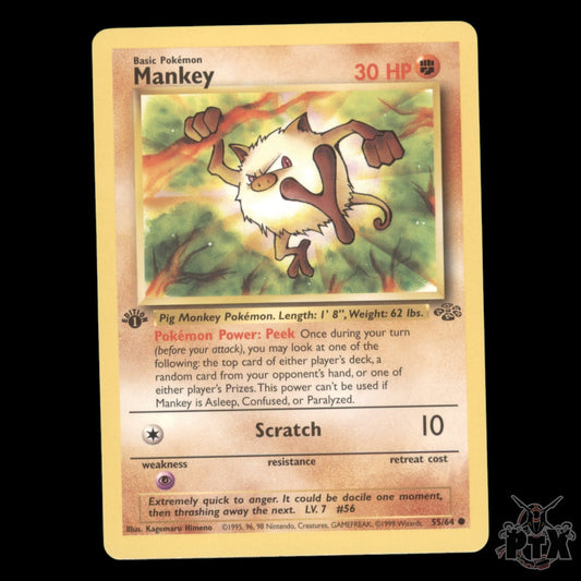 Mankey #55/64 1st Edition Jungle LP/Lightly Played Pokemon 1999