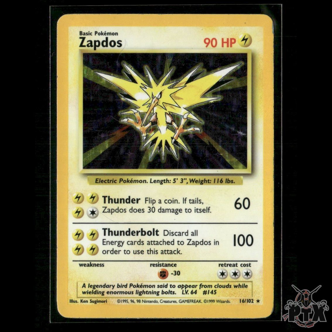 Zapdos Holo 16/102 Base Set MP Pokemon