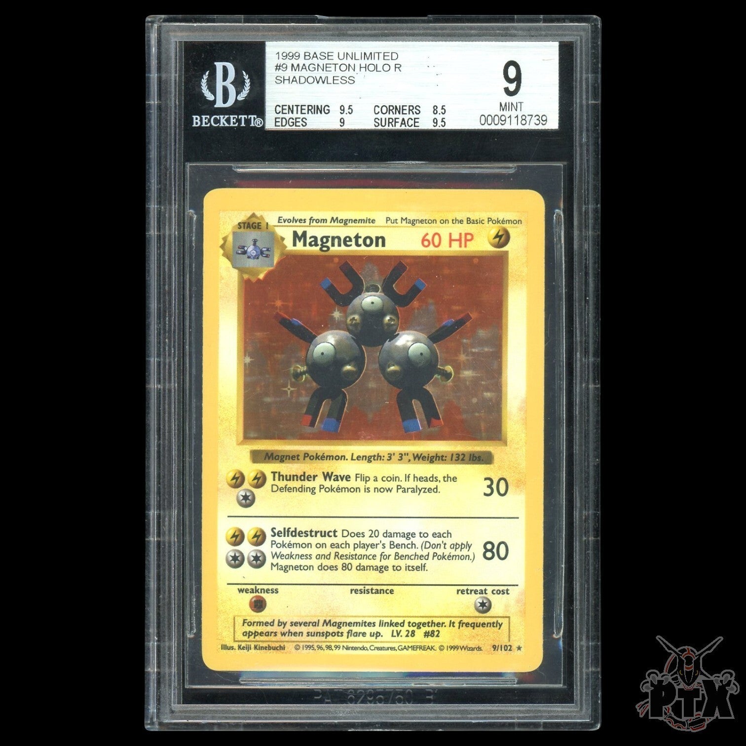 Magneton Holo Shadowless #9/102 BGS 9 Base Set Pokemon 1999