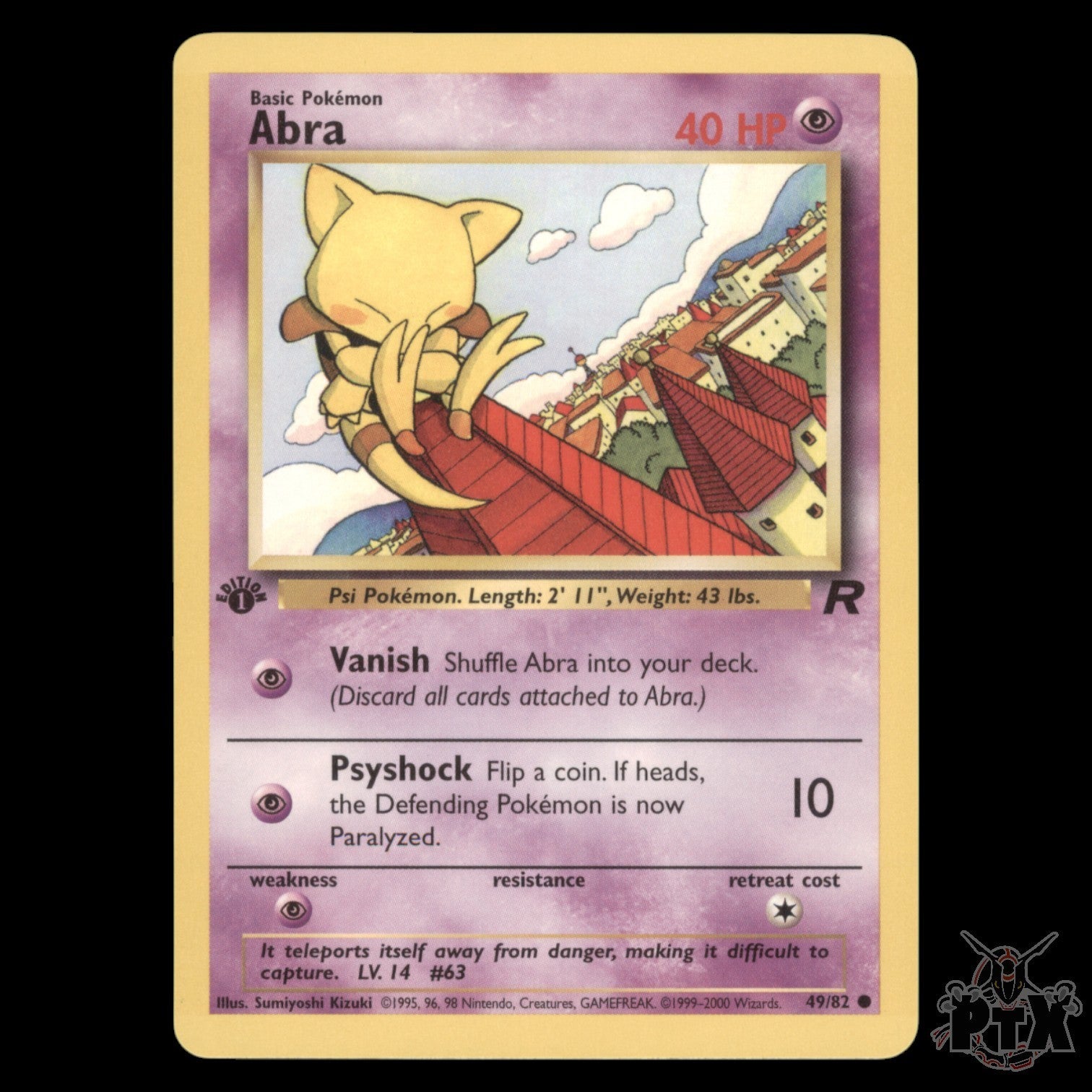 Abra #49/82 1st Edition Team Rocket NM/Near Mint Pokemon 2000