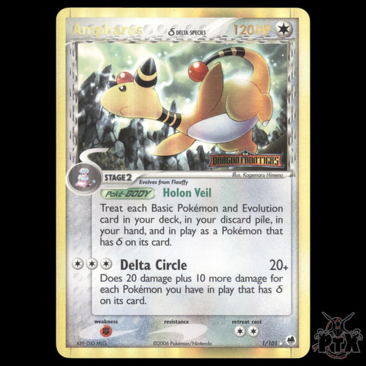 Ampharos Reverse Holo #1/101 EX Dragon Frontiers NM/Near Mint Pokemon 2006
